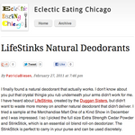 Screenshot from Eclectic Eating Chicago review of LifeStinks deodorant by Patricia Biesen